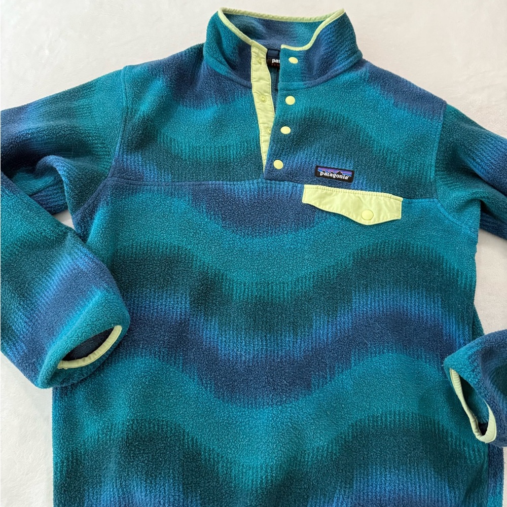 Patagonia Blue and Green Crew Neck Sweater
